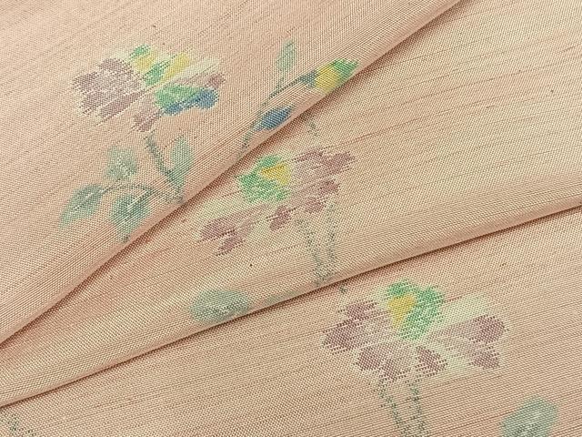 平和屋着物▽上質な紬 単衣 草花文 正絹 逸品 AAAZ9528fy