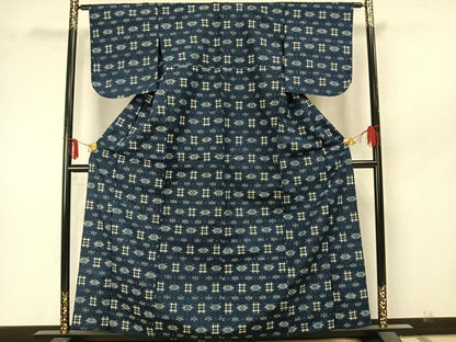 平和屋着物▽上質な紬 単衣 絣柄 正絹 逸品 AAAZ9529fy