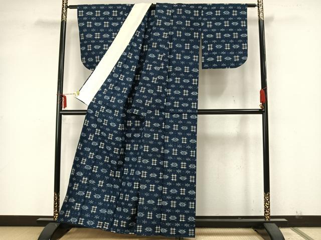 平和屋着物▽上質な紬 単衣 絣柄 正絹 逸品 AAAZ9529fy