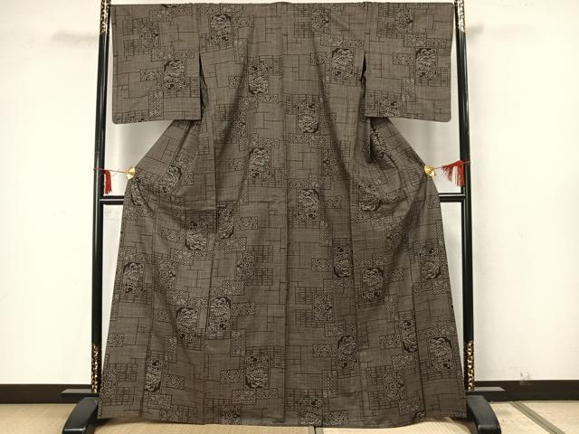 平和屋着物▽本場大島紬 単衣 7マルキ 色紙風景花文 正絹 逸品 AAAZ9530fy
