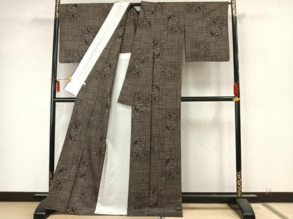 平和屋着物▽本場大島紬 単衣 7マルキ 色紙風景花文 正絹 逸品 AAAZ9530fy