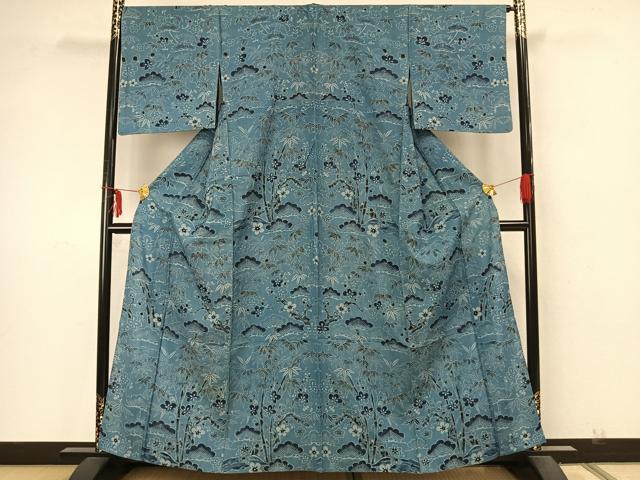 平和屋着物▽上質な紬 単衣 型染め 松竹梅 正絹 逸品 AAAZ9532fy