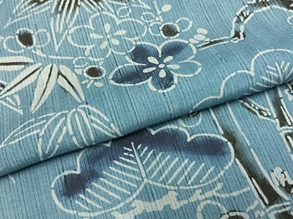 平和屋着物▽上質な紬 単衣 型染め 松竹梅 正絹 逸品 AAAZ9532fy