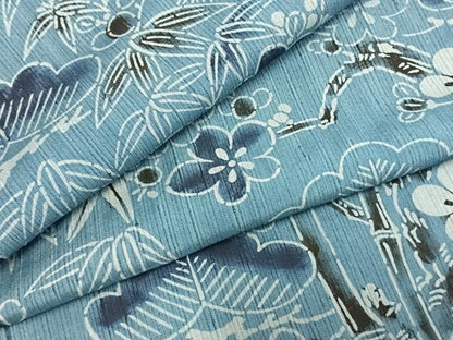 平和屋着物▽上質な紬 単衣 型染め 松竹梅 正絹 逸品 AAAZ9532fy