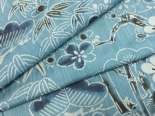 平和屋着物▽上質な紬 単衣 型染め 松竹梅 正絹 逸品 AAAZ9532fy