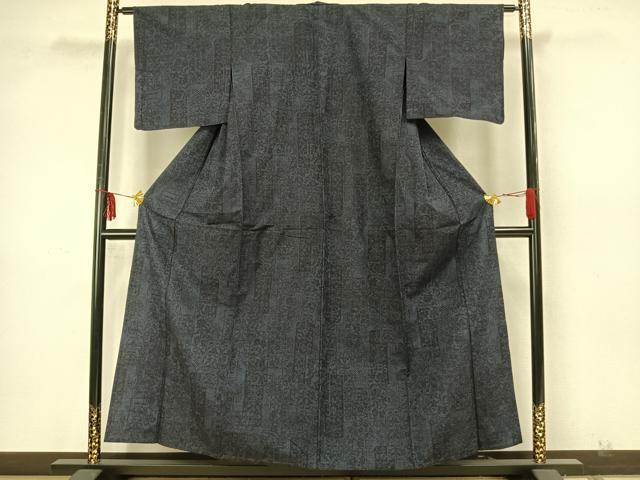 平和屋着物▽上質な紬 単衣 色紙草花文 正絹 逸品 AAAZ9533fy