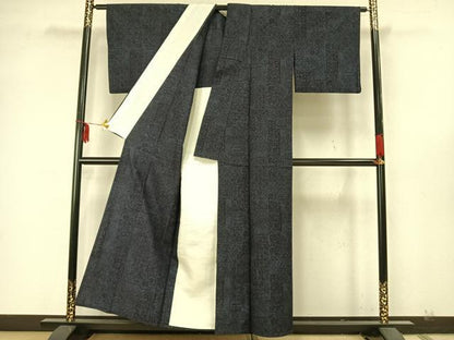 平和屋着物▽上質な紬 単衣 色紙草花文 正絹 逸品 AAAZ9533fy