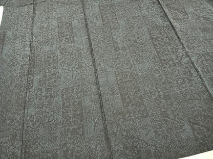 平和屋着物▽上質な紬 単衣 色紙草花文 正絹 逸品 AAAZ9533fy