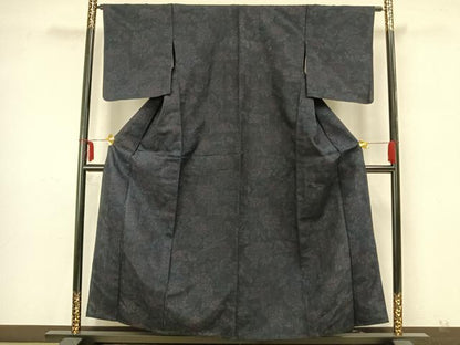 平和屋着物▽上質な紬 単衣 草花文 正絹 逸品 AAAZ9534fy