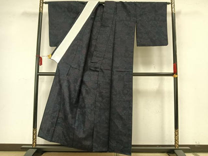 平和屋着物▽上質な紬 単衣 草花文 正絹 逸品 AAAZ9534fy