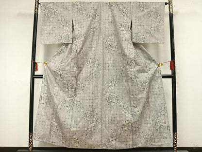 平和屋着物▽都喜ヱ門 本場大島紬 単衣 白大島 色紙草花文 藤絹織物謹製 正絹 逸品 AAAZ9535fy