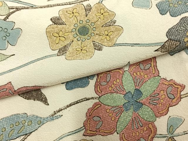 平和屋着物▽上質な小紋 単衣 草花文 反端付き 正絹 逸品 AAAZ9537fy