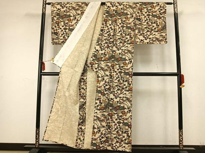 平和屋着物▽上質な小紋 単衣 型染め 草花文 綿 逸品 AAAZ9538fy
