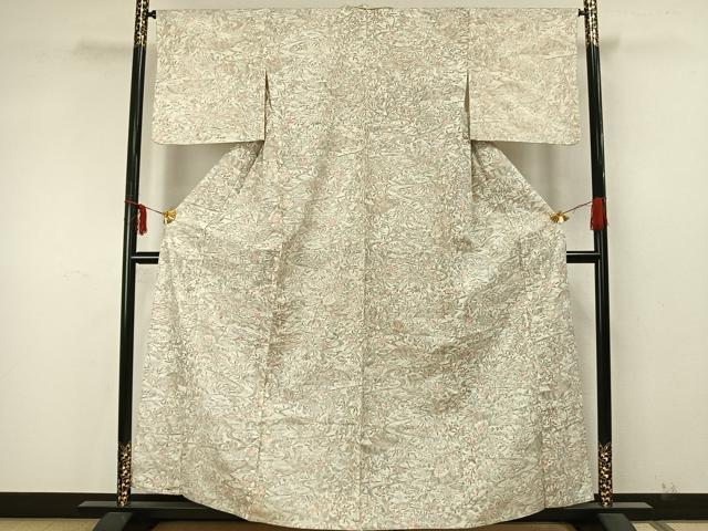 平和屋着物▽上質な紬 単衣 風景草花文 正絹 逸品 AAAZ9540fy