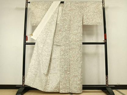 平和屋着物▽上質な紬 単衣 風景草花文 正絹 逸品 AAAZ9540fy