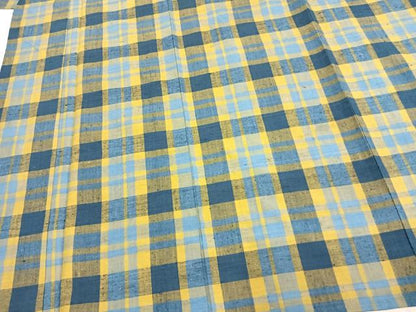 平和屋着物▽上質な紬 単衣 格子 正絹 逸品 AAAZ9541fy