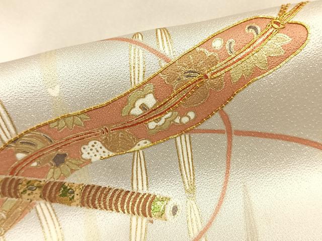 平和屋着物▽訪問着 単衣 駒刺繍 楽器花文 金彩 正絹 逸品 AAAZ9544fy
