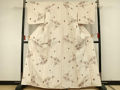 平和屋着物▽上質な紬 単衣 草花文 正絹 逸品 AAAZ9546fy