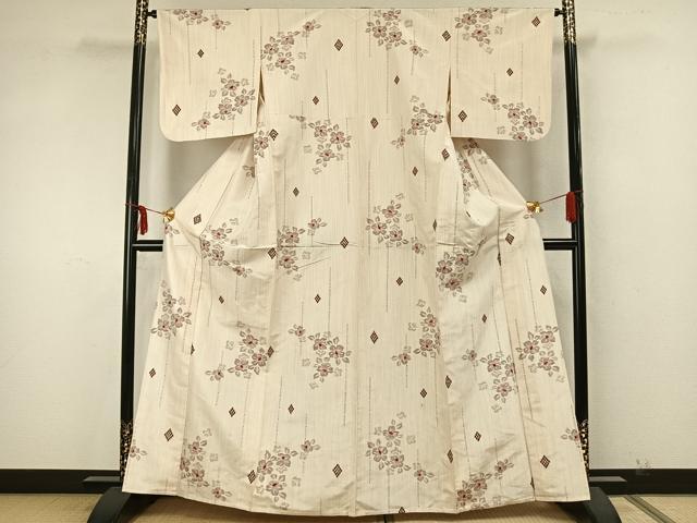 平和屋着物▽上質な紬 単衣 草花文 正絹 逸品 AAAZ9546fy