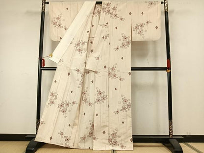 平和屋着物▽上質な紬 単衣 草花文 正絹 逸品 AAAZ9546fy