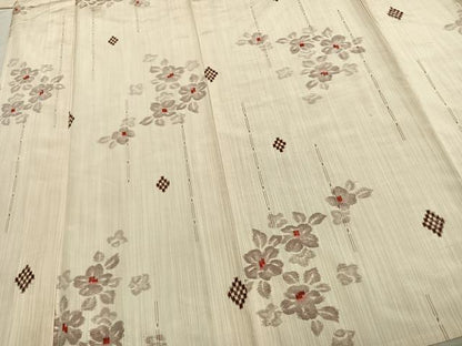 平和屋着物▽上質な紬 単衣 草花文 正絹 逸品 AAAZ9546fy