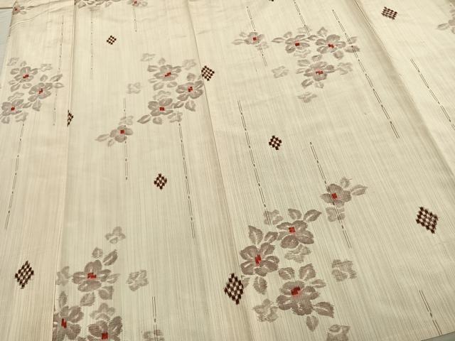 平和屋着物▽上質な紬 単衣 草花文 正絹 逸品 AAAZ9546fy