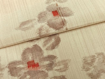 平和屋着物▽上質な紬 単衣 草花文 正絹 逸品 AAAZ9546fy