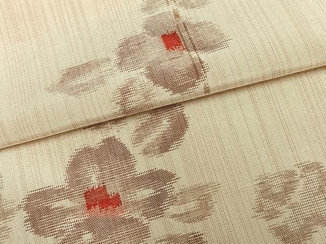 平和屋着物▽上質な紬 単衣 草花文 正絹 逸品 AAAZ9546fy