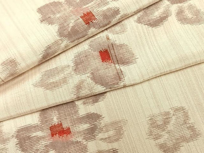 平和屋着物▽上質な紬 単衣 草花文 正絹 逸品 AAAZ9546fy