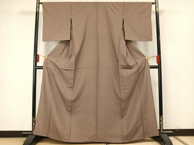 平和屋着物▽上質な紬　単衣　色無地　空五倍子色　正絹　逸品　AAAZ9548fy