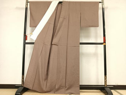 平和屋着物▽上質な紬　単衣　色無地　空五倍子色　正絹　逸品　AAAZ9548fy