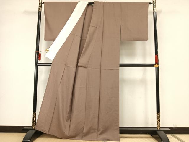 平和屋着物▽上質な紬　単衣　色無地　空五倍子色　正絹　逸品　AAAZ9548fy