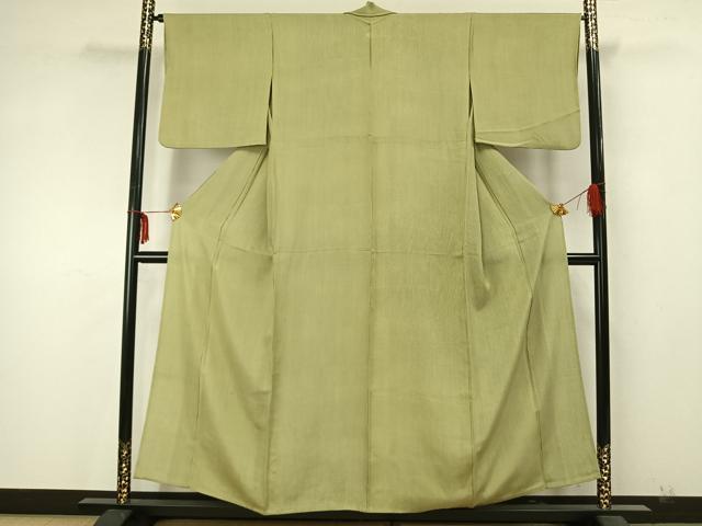 平和屋着物▽江戸小紋 単衣 万筋 緑×生成り色 正絹 逸品 AAAZ9550fy