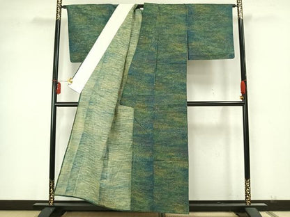 平和屋着物▽上質な紬 単衣 草花文 正絹 逸品 未使用 AAAZ9551fy