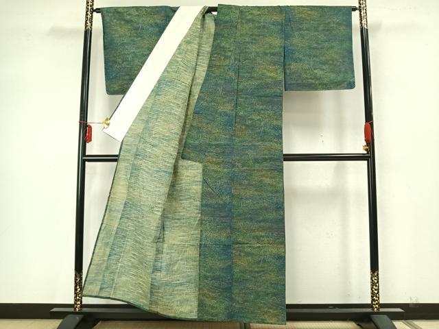 平和屋着物▽上質な紬 単衣 草花文 正絹 逸品 未使用 AAAZ9551fy