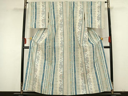 平和屋着物▽上質な紬 単衣 草花間道 正絹 逸品 AAAZ9552fy