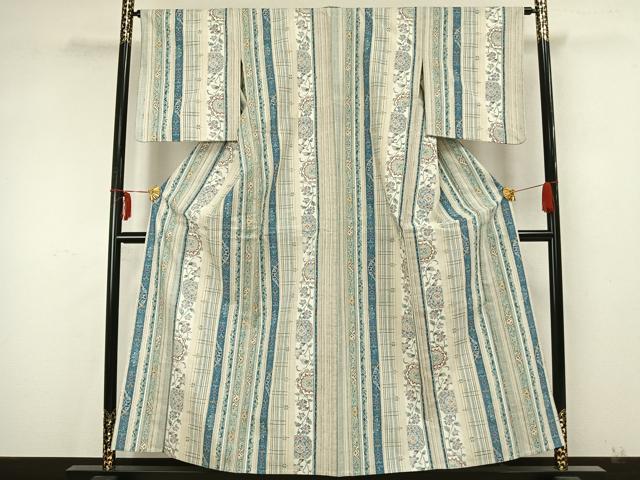 平和屋着物▽上質な紬 単衣 草花間道 正絹 逸品 AAAZ9552fy