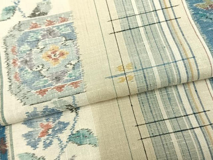平和屋着物▽上質な紬 単衣 草花間道 正絹 逸品 AAAZ9552fy