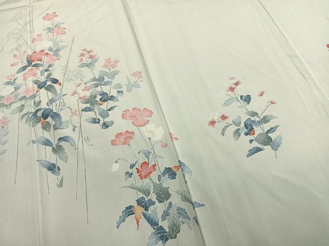 平和屋着物▽訪問着　単衣　草花文　正絹　逸品　AAAZ9553fy