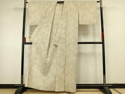 平和屋着物▽本塩沢 単衣 90亀甲 唐草花文 正絹 逸品 AAAZ9556fy