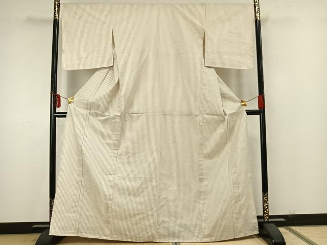 平和屋着物▽上質な小紋 単衣 縞 綿 逸品 未使用 AAAZ9559fy