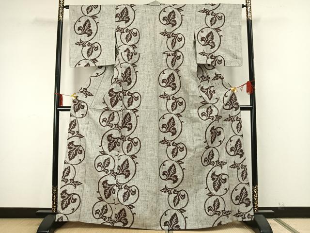 平和屋着物▽上質な紬 単衣 唐草文 正絹 逸品 AAAZ9561fy