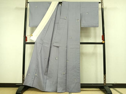平和屋着物▽上質な紬 単衣 絞り 草花文 正絹 逸品 AAAZ9562fy