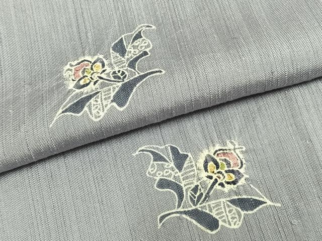 平和屋着物▽上質な紬 単衣 絞り 草花文 正絹 逸品 AAAZ9562fy