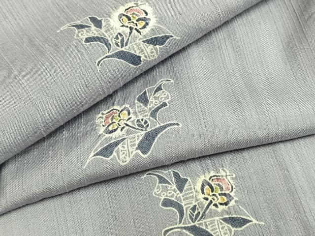 平和屋着物▽上質な紬 単衣 絞り 草花文 正絹 逸品 AAAZ9562fy