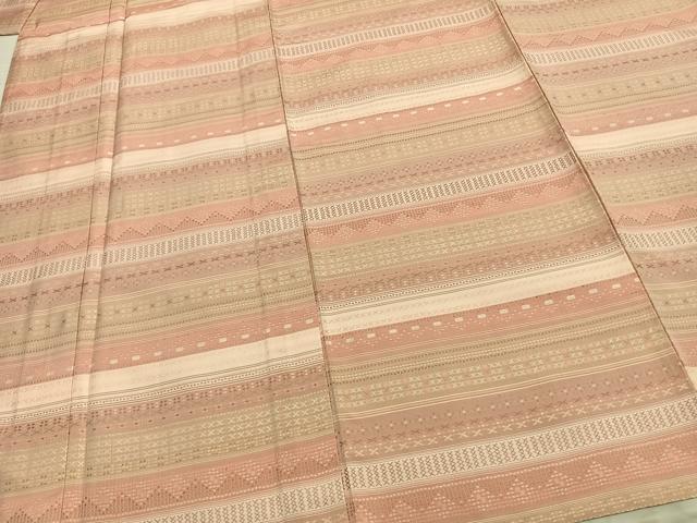 平和屋着物▽上質な紬　単衣　横段文　正絹　逸品　AAAZ9565fy