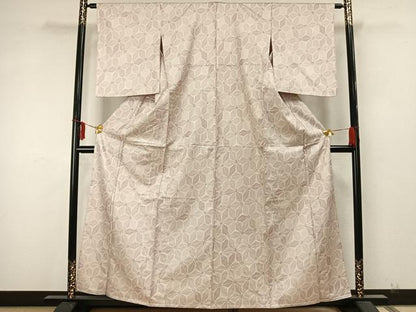 平和屋着物▽お召　単衣　花づくし　正絹　逸品　AAAZ9566fy