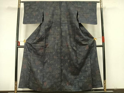 平和屋着物▽生紬 単衣 風景樹林文 正絹 逸品 AAAZ9568fy
