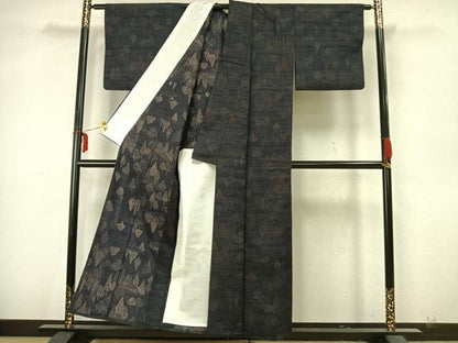 平和屋着物▽生紬 単衣 風景樹林文 正絹 逸品 AAAZ9568fy