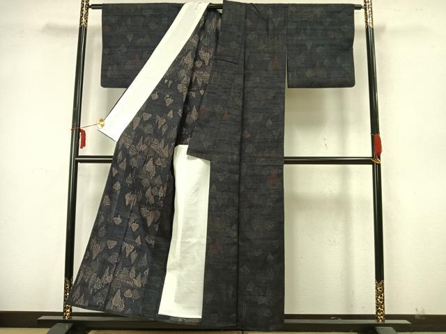平和屋着物▽生紬 単衣 風景樹林文 正絹 逸品 AAAZ9568fy